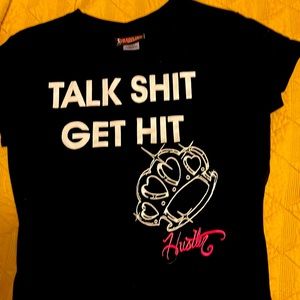 Talk Shit Get Hit brass knuckles hustler t-shirt